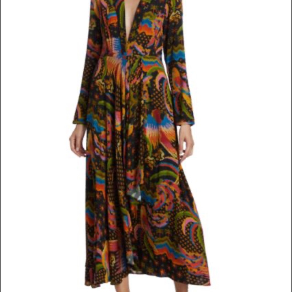 NEW Farm Rio Maxi Dress Macaw Island Print L/S Black Bird Multi Print Boho Small - Picture 6 of 7